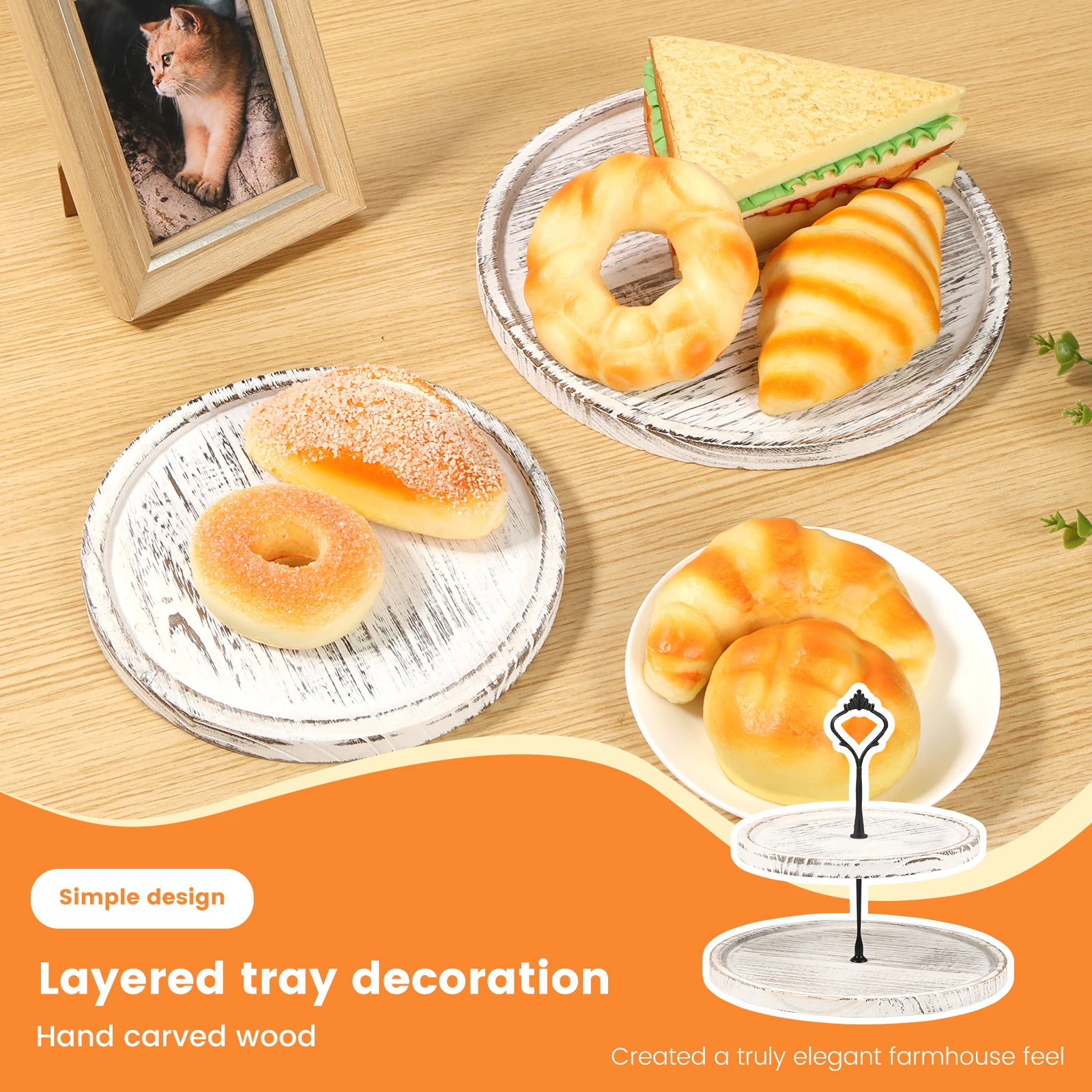 Wooden 2 Tiered Tray Round Farmhouse Kitchen Table Decor Serving Tier Tray Food Fruits Cupcake Display Coffee Bar Home Party