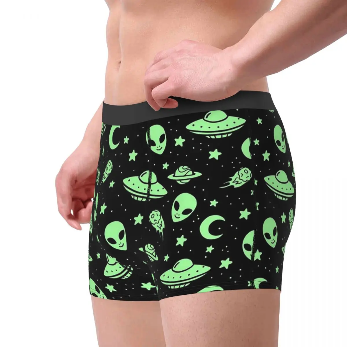 Man Boxer Shorts Panties UFO And Alien Pattern Mid Waist Underwear Male Funny Plus Size Underpants