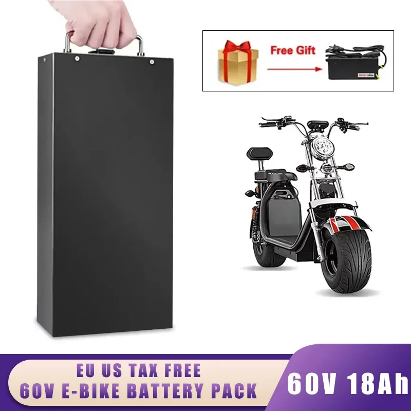 

60V 18Ah Citycoco Harley Electric Scooter Battery for 500W 1000W Motorcycle Bicycle Waterproof 18650 Lithium Battery + Charger