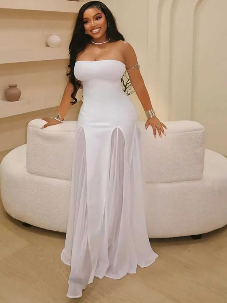 Elegant White Dresses for Women Sleeveless Fashion Party Dress Sexy Long A-line Strapless Evening Dress Backless Female Clothing