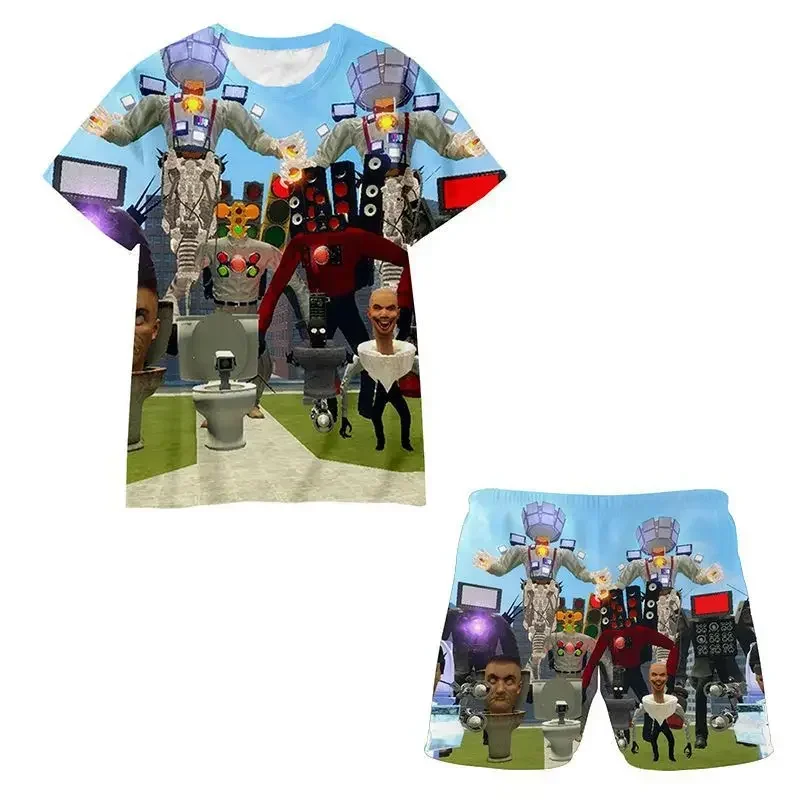 Skibidi Toilet Boys T Shirt Sets Fashion New Summer Clothes Boy Suit 3d Print Children Set Girl Short Sleeve Kids T-shirts Suits