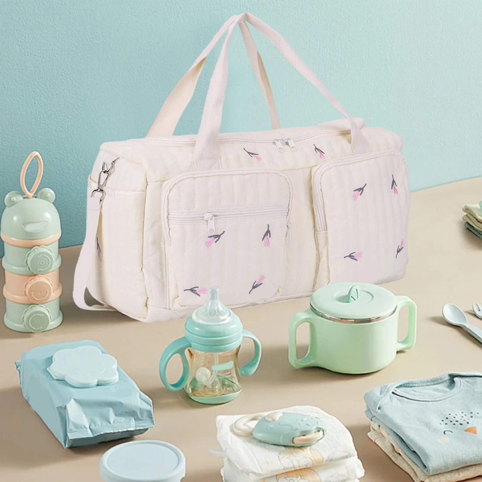 

Mommy Bag Quilted Baby Diaper Bag Large Capacity Duffle Bag Cute Weekender Bag for Hospital and Weekender Travel