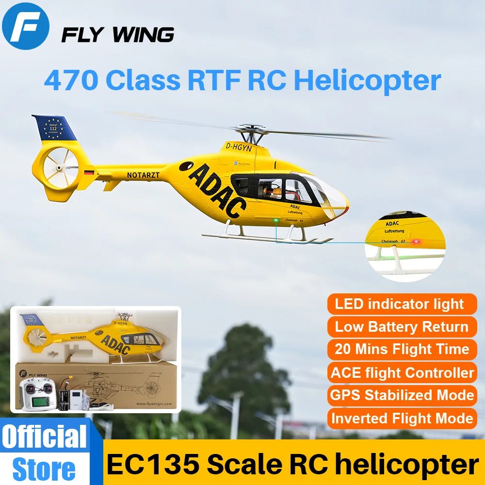 EC135 RC  LED light ACE flight control EC135 scale 470size rc helicopters 4 blade 6CH rc helicopter
