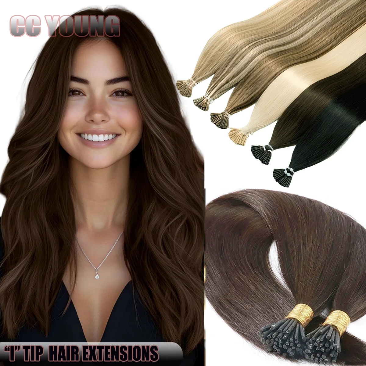 50 Strands I Tip Human Hair Extensions Dark Brown Straight Remy Pre-Bonded Add Length & Volume Natural Looking Hair Extension