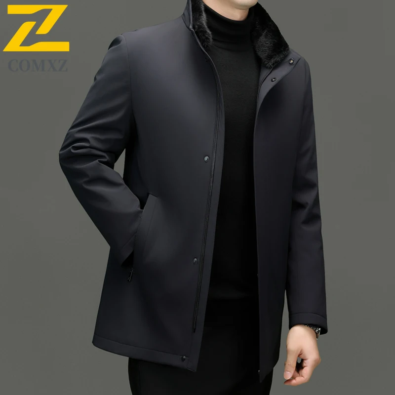 COMXZ Mens Down Jacket New Luxury Stand Collar Commute Office Lightweight Puffer Jacket Detachable Inner Layer Warm Winter Coat