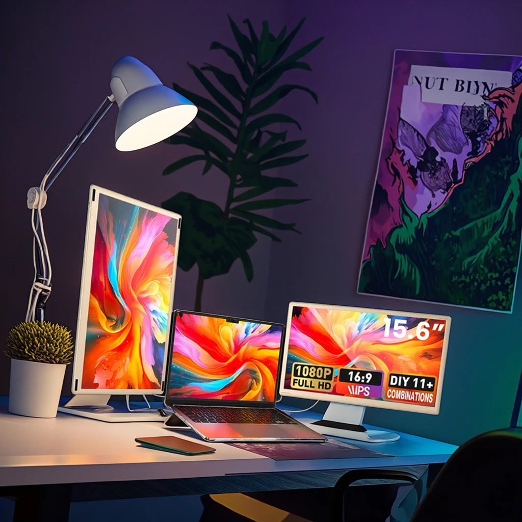 

15,6-дюймовый тройной портативный монитор с двумя USB-портами Plug-and-Play, игровой ноутбук, IPS-панель, кристально чистый дисплей для программирования кодирования C