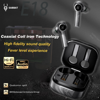Sabbat E18 Coaxial Coil Iron Tws True Wireless Earbuds Qcc3034 Bluetooth 5.2 Earbuds Hifi Noise Cancellation In-ear Earbuds