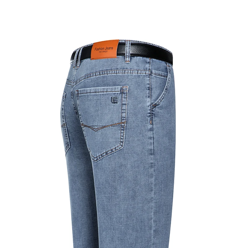 2025 Summer Mens Lightweight Jeans Loose Straight Casual Trousers Business Big Size Long Pants Teenagers Light Denim Pants