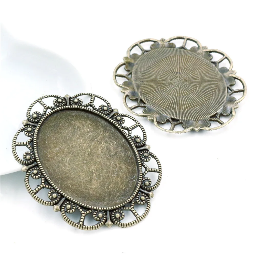 

20pcs 3 Colors Antique Silver/Bronze/Black Oval Base Setting Tray Bezel Pendant Charm,Hollow Border,Fit 30mmx40mm Cabochon/Cameo