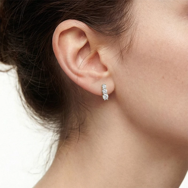 OXTAO zertifizierte Moissanit-Ohrringe, asymmetrisch, 3 mm, D-Farbe, VVS1, für Damen, 14 Karat Gold gefüllt, Creolen, Schmuck, Geschenk – Detail 8