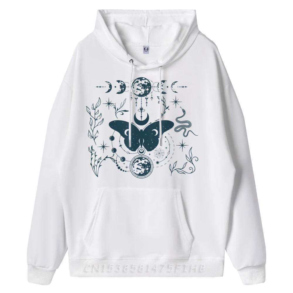Graphic Celestial Luna Moth Snake Floral Funny Long Sleeve Hoodies Labor Day Crewneck Hoodies For Male Hoodies Graphic