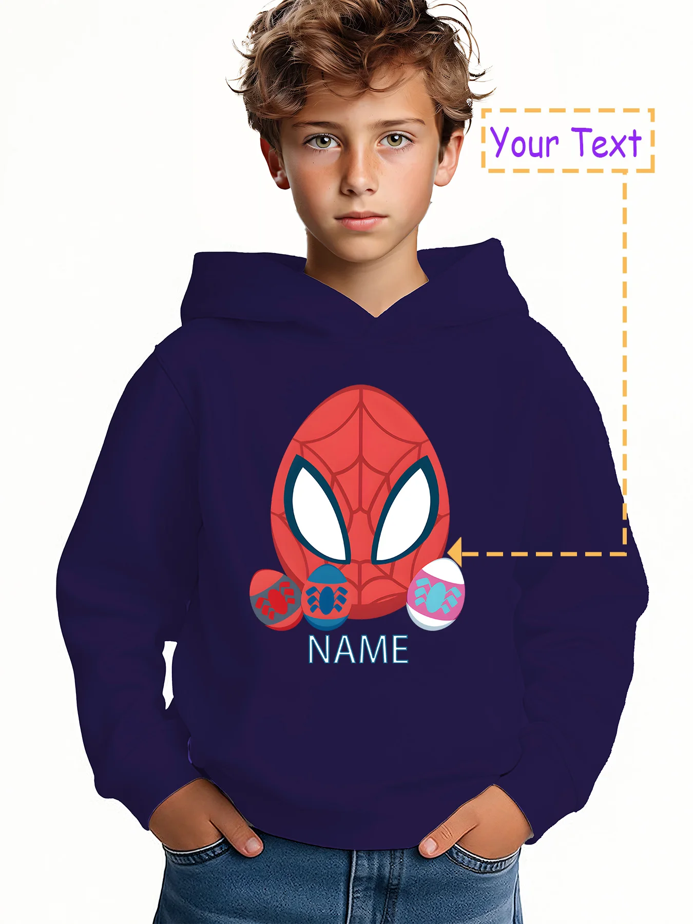 سترة بغطاء للرأس للأولاد مينيسو سبايدر مان على شكل بيضة عيد الفصح - بيض سبايدر مان وعيد الفصح، مثالية لحفلات العطلات والارتداء اليومي