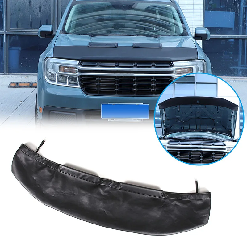 For Ford Maverick 2022+ Car Hood Sand and Stone Deflector Protection Cover Black Leather Exterior Accessories