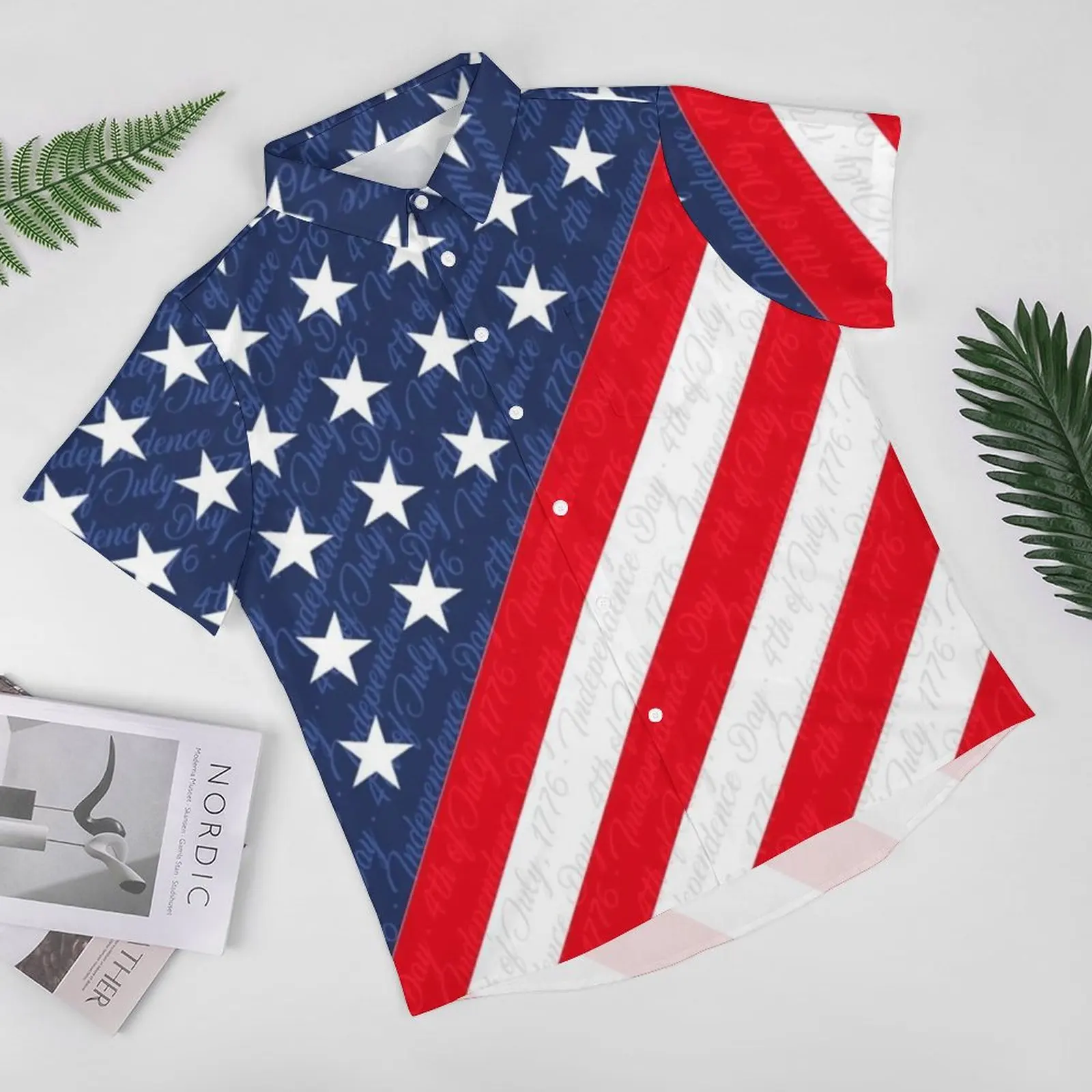 USA Flag Loose Shirt Men Beach 4th of July Independence Day Casual Shirts Hawaii Custom Short Sleeve Vintage Oversized Blouses