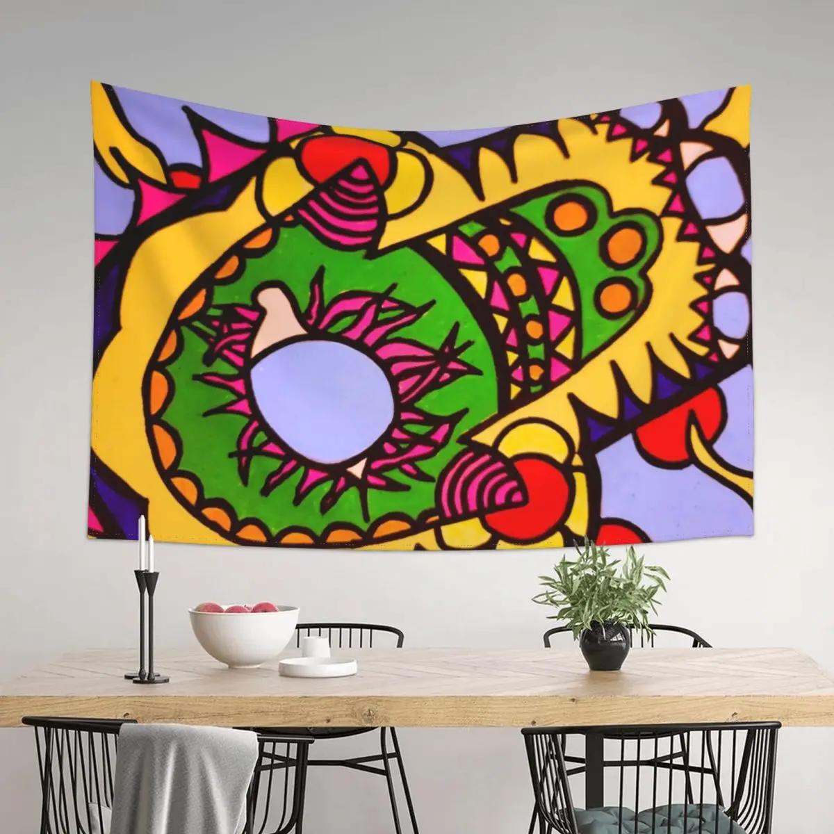 

Abstract Colorful Suns, Eyes and Symbols Tapestry Decorative Wall Room Decor Cute Aesthetics For Room Tapestry