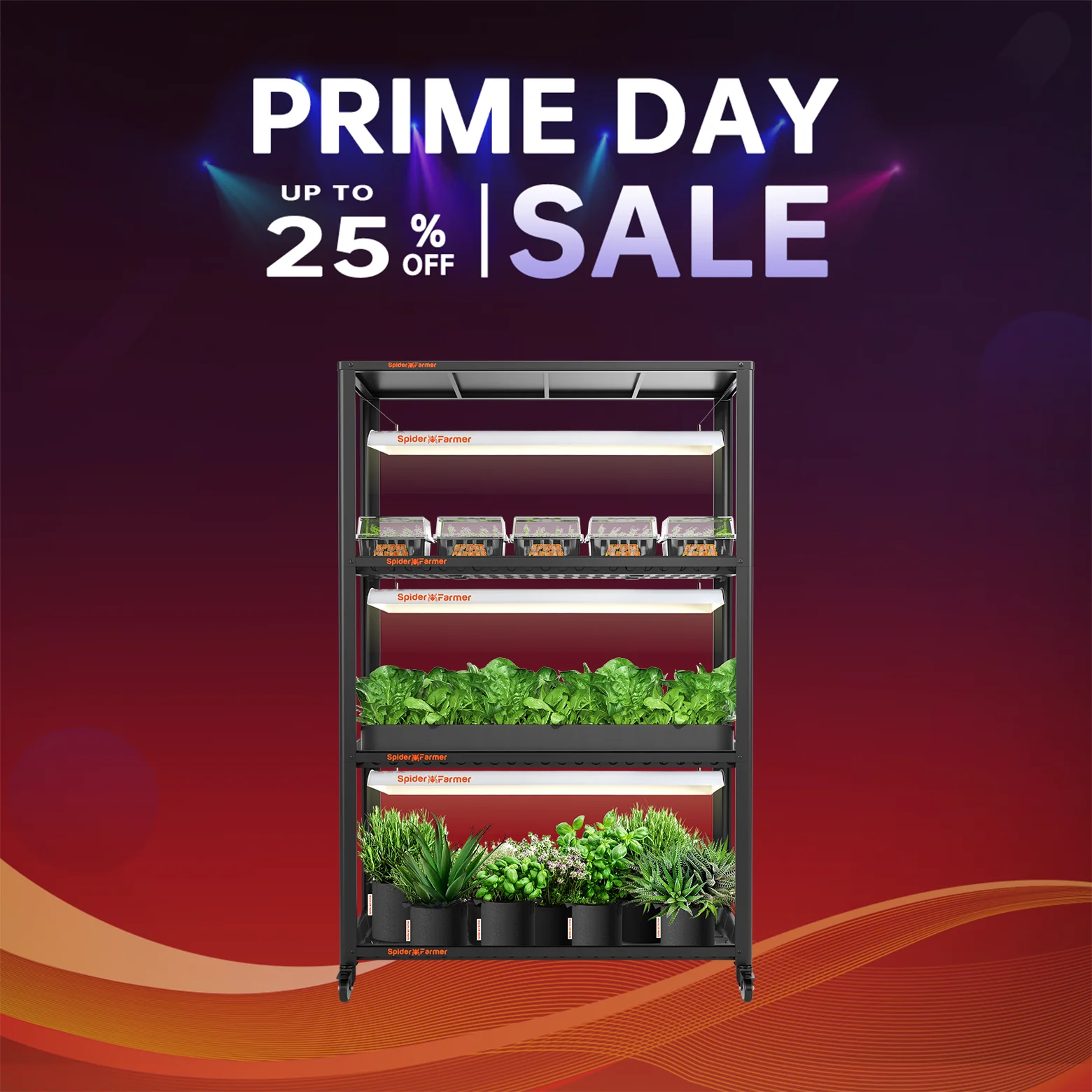 

Полки для выращивания Spider Farmer SF600, светодиодный светильник для выращивания растений, 3-слойный с металлической подставкой для растений, лотки для комнатных овощных цветочных растений, гидропоники