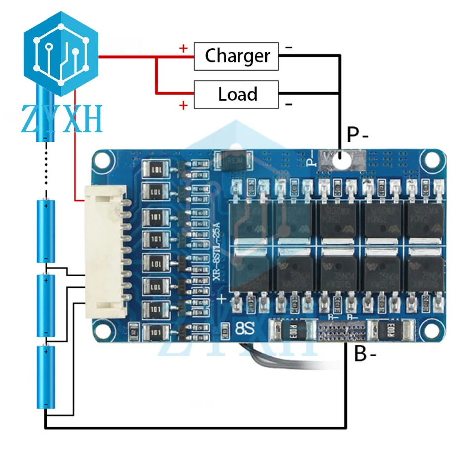 LiFePo4 Battery BMS 8S 24V 15A 20A 25A Balanced Charge Board Equalizer with NTC Temperature Protection Common Port For Escooter