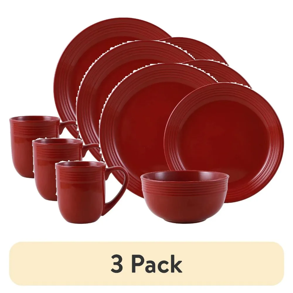 

(3 pack)Red Stoneware Dinnerware Set, 16-Pieces