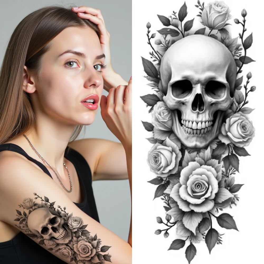 

3pcs Temporary Tattoo Realistic Temporary Tattoos Skeleton With Hood Spider Skull Dragon Skull For Men Adults Thighs
