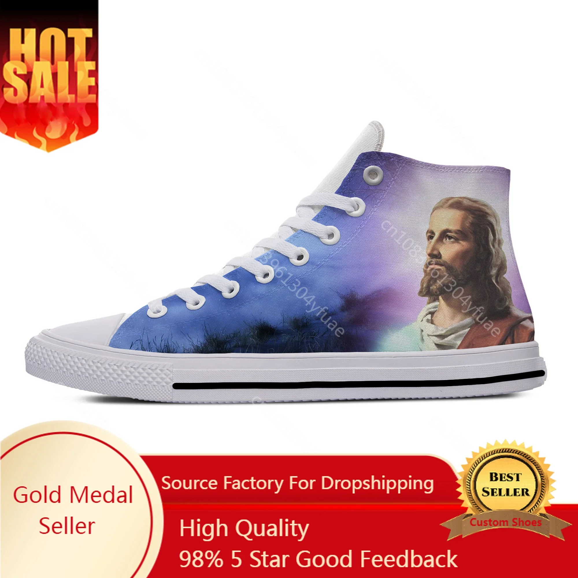 

Hot Classic Jesus Holy Light Anime Funny Popular Aesthetic Casual Cloth Shoes Men women Sneakers High Top Latest Board Shoes