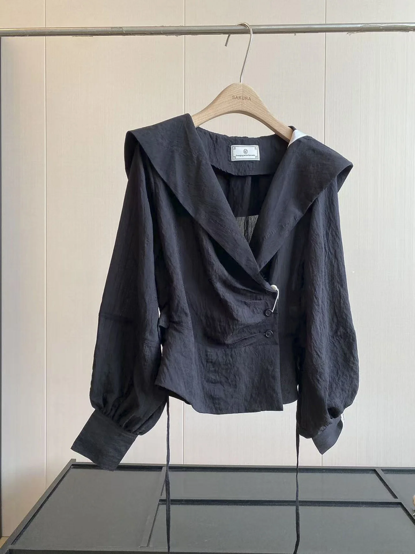 DIYI Women's Shirt Waist Cinching Special Collar Dyed Dark Pattern Gradient Color Long Sleeve Polyester Fiber Commute Style