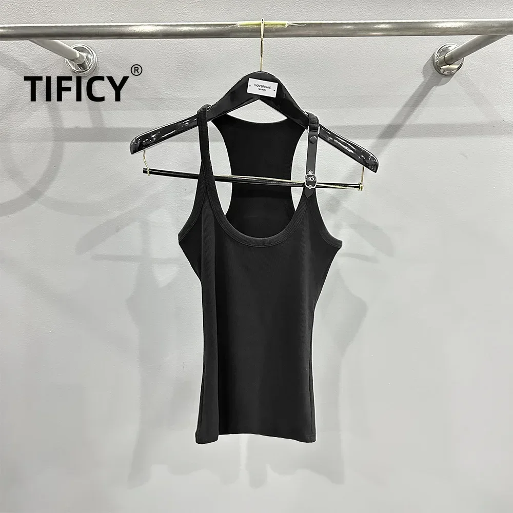 TIFICY High Street Cotton Women's Spring/Summer Design Belt Single Shoulder Ribbed Micro Elastic Temperament I-shaped Tank Top