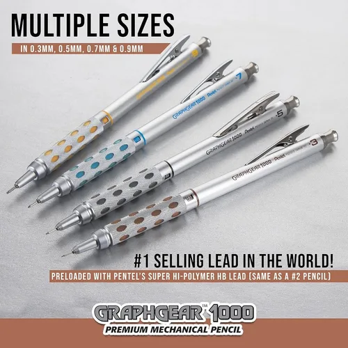 Pentel Graph Gear 1000 lápiz de dibujo mecánico con borrador cuerpo de Metal 1 lápiz automático japonés 0,5 mm 0,3 mm 0,7 0,9 mm