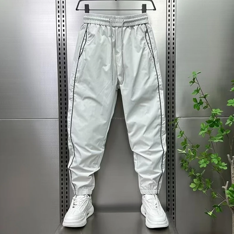 Ice Silk Pants Korean Popular Clothes Summer Man Pants Big Size Joggers Men Trousers Sport Running Men's Cropped Trousers Gym