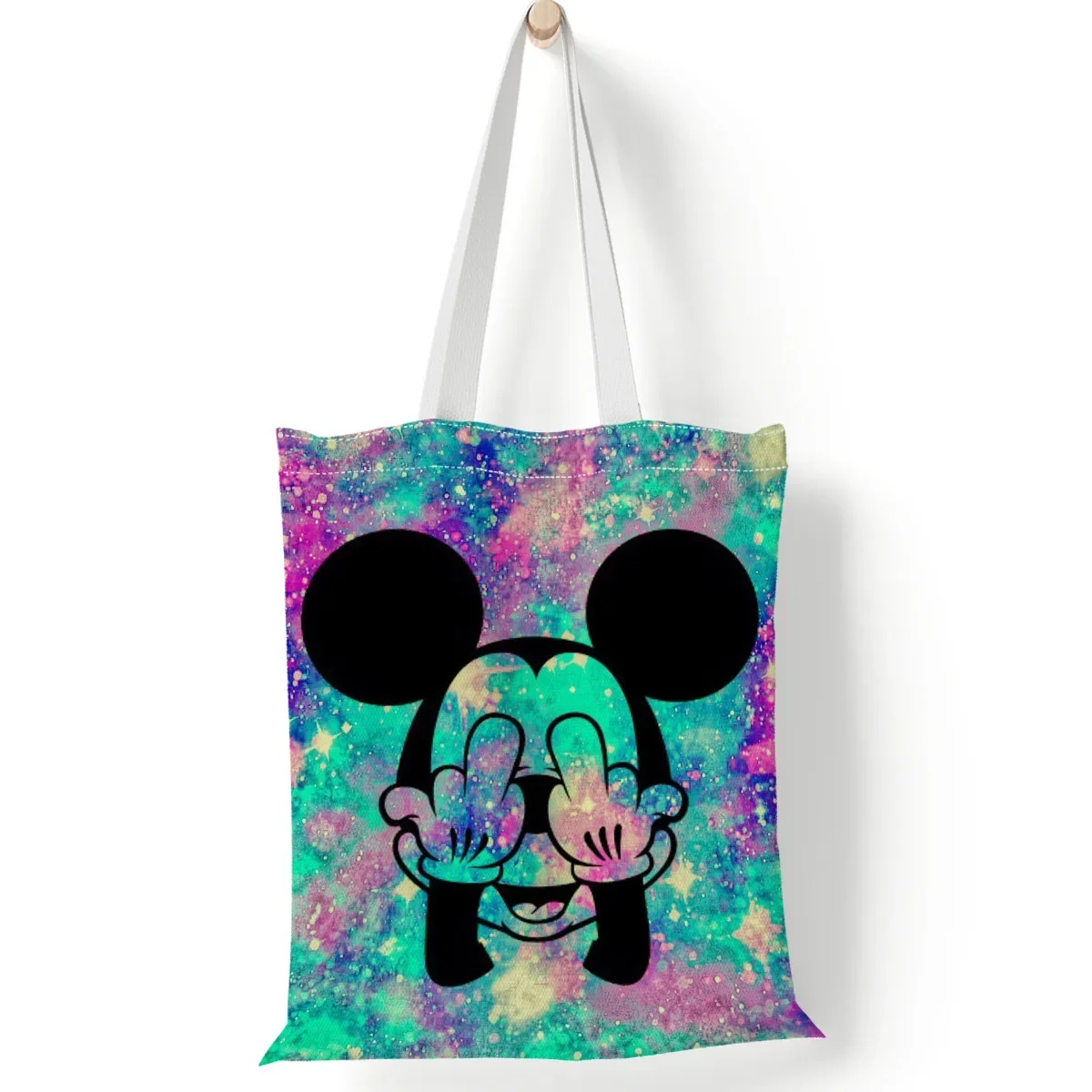 Disney Women\'s Handbag Mickey Mouse Lilo and Stitch Canvas Hand Bag Large Capacity Shopping Bags for Girls Shoulder Bags