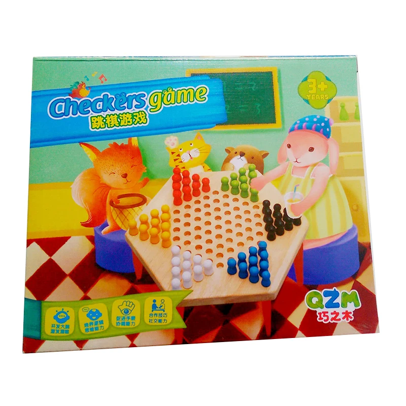 Wooden Educational Board Kids Classic Halma Chinese Checkers Set Strategy Family Game Pieces