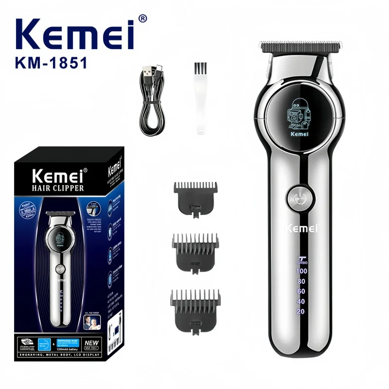 

Умная машинка для стрижки волос Kemei KM-1851 — цифровой дисплей, быстрая зарядка через USB, беспроводной мужской триммер