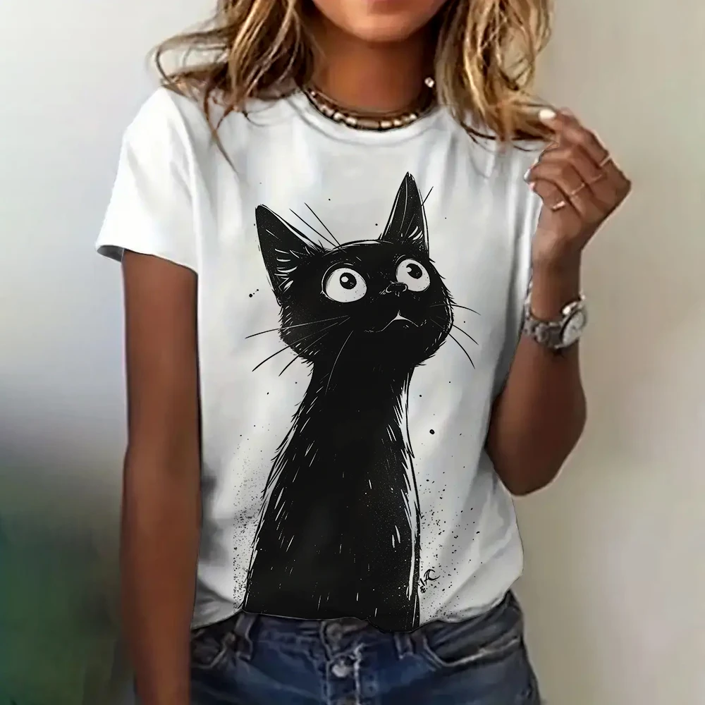 

Women's T-shirt Fashion Crew Neck Short Sleeve Summer Loose Breathable Clothing Cat Print Top Women's Clothing Elegant T-shirt