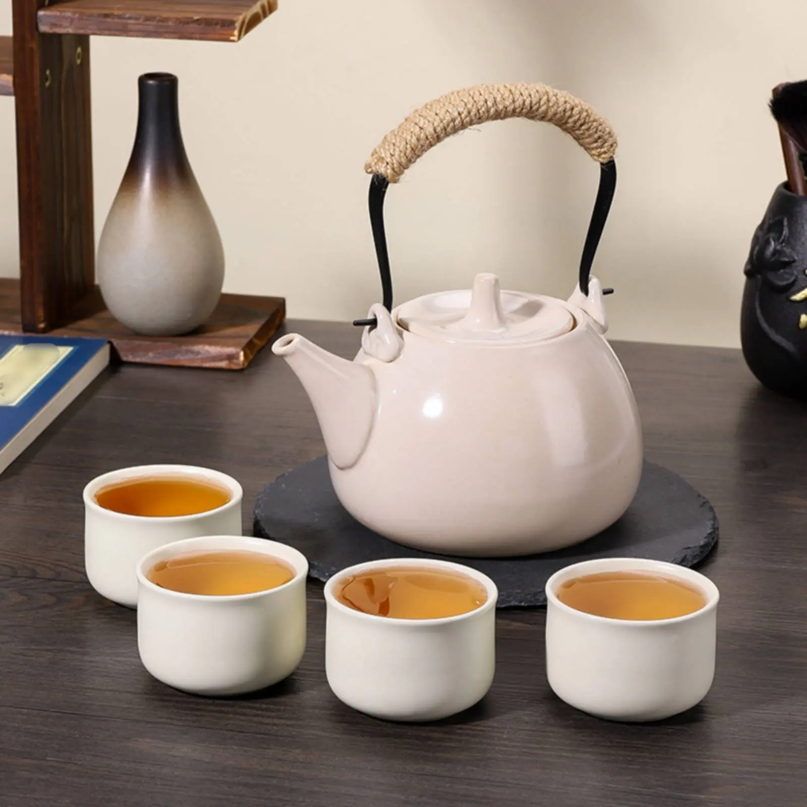 Ceramic Teapot with Top Handle High-Temperature Fired Stovetop Tea Kettle Vintage Teapot Long-Lasting Water Boiler Anti-Rust