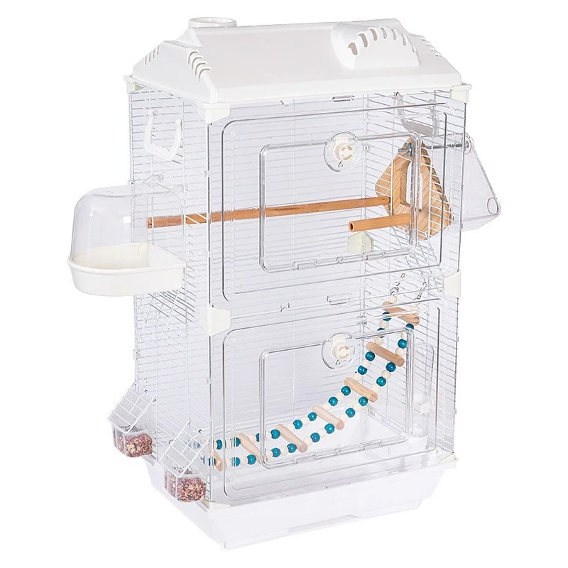 

New Release OEM&ODM Modern Easy Clean Luxury 2 Layers Large Capacity Acrylic Portable Parrot Bird Cage With Multi Accessories