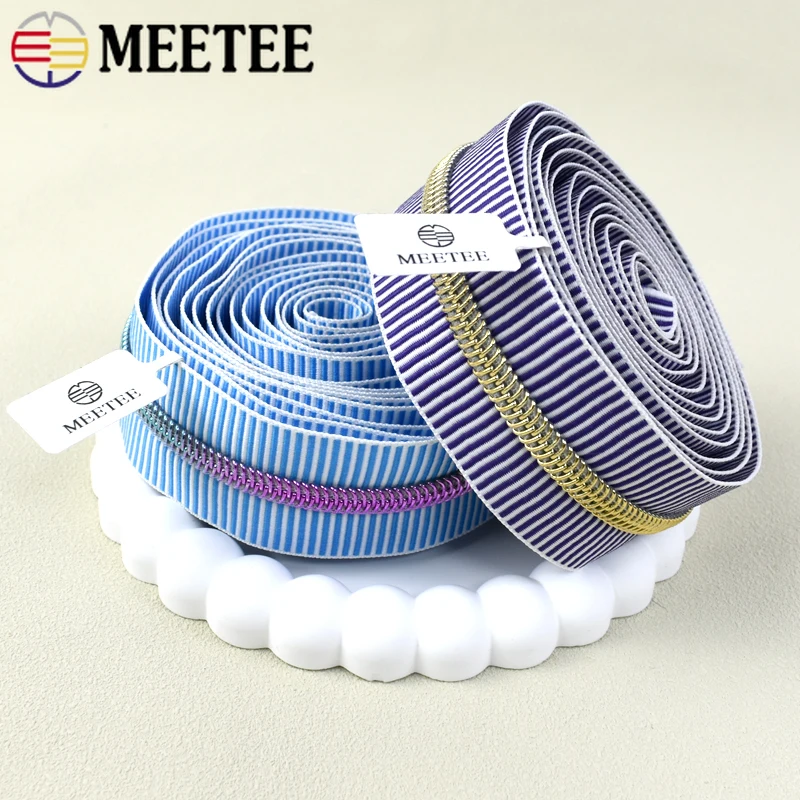 1-5M Meetee 5# Nylon Zipper Stripe Coil Zip Roll for Sewing Bag Jacket Backpack Clothes Zips Tape By Meter Repair Kit Accessory