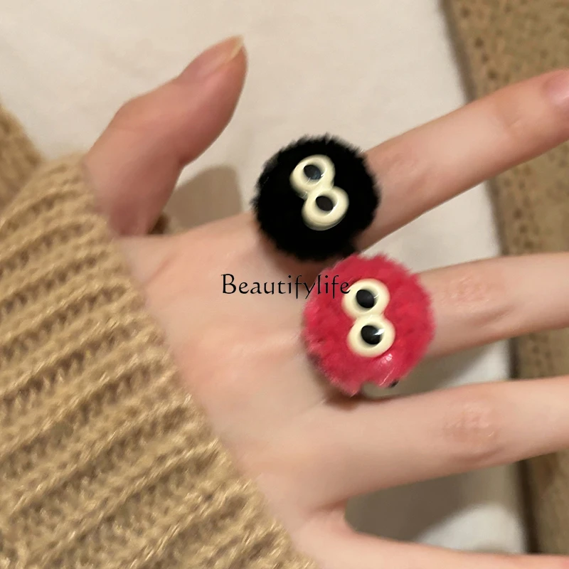 

Cute Little Briquette Plush Ring Women Index Finger Ring Fashion Personality Ring