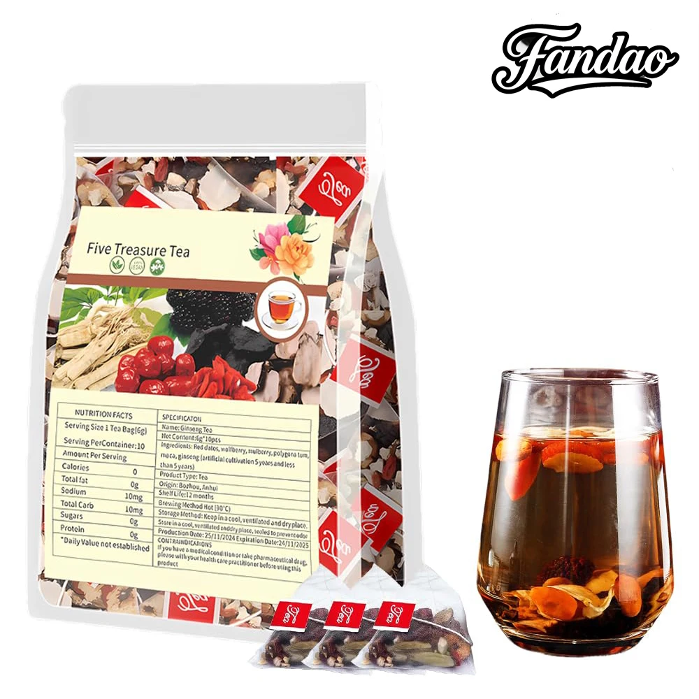 FANDAO Ginseng Natural para té de hierbas de morera, mezcla de seis tesoros, bolsas de desintoxicación para limpieza de riñones para hombres y mujeres, preservación de la salud