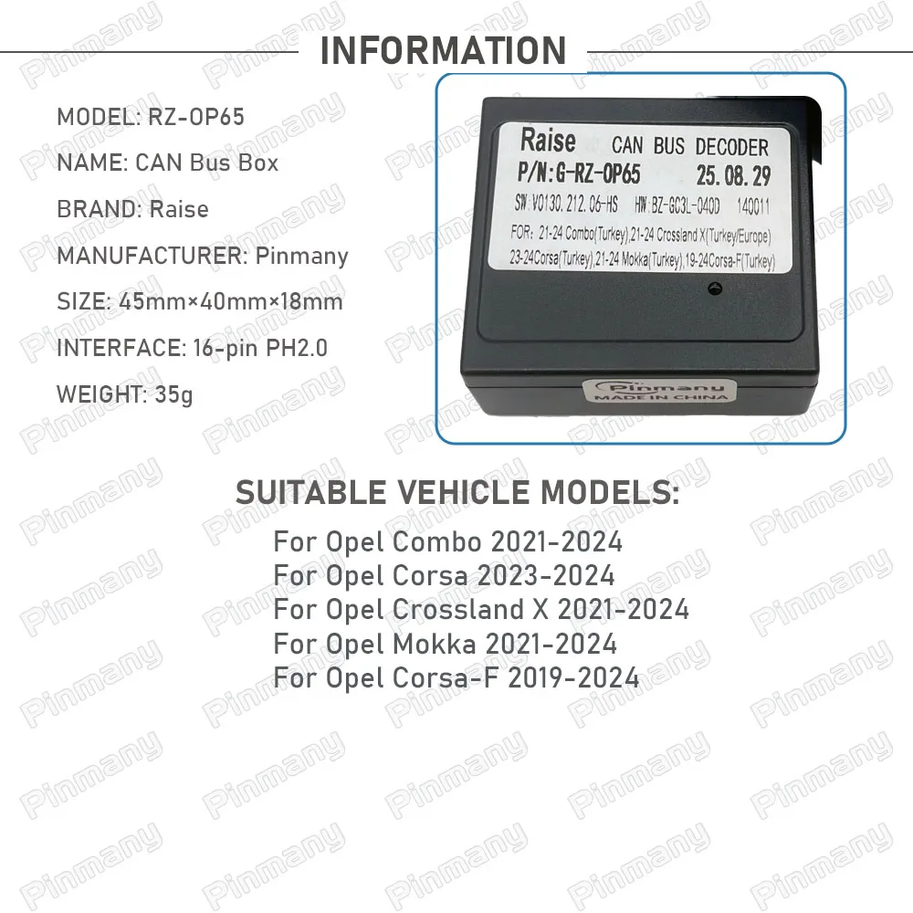 Car Radio CAN Bus Decoder RAISE RZ-OP65 16-pin black box for Opel