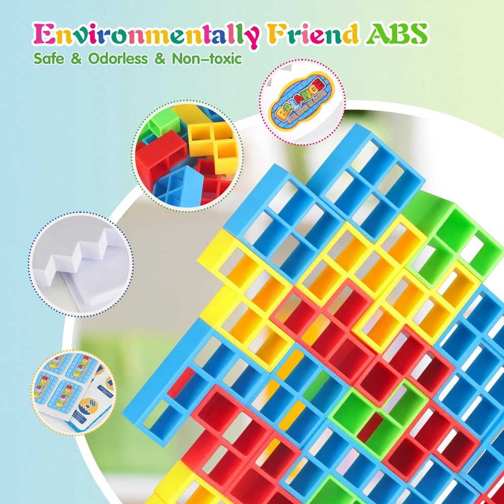 64 pçs bloco de construção tijolo brinquedo equilíbrio empilhados tetra torre jogo balanço alta russo blocos de construção pilha criança brinquedo desktop