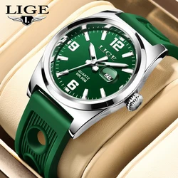 LIGE Luxury Business Man Watch 5ATM Waterproof Luminous Date Wristwatch For Men Quartz Clocks Sport Silicone Casual Mens Watches