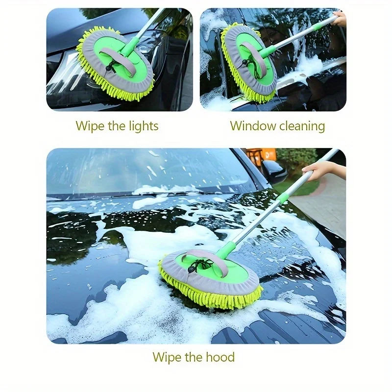 1 Stück Mikrofaser Auto-Waschbürste Mopp-Set, Schwammhandschuh mit Langem Griff Auto-Reinigungszubehör-Set Staubwedel Autowäsche-Werkzeuge – Detail 6