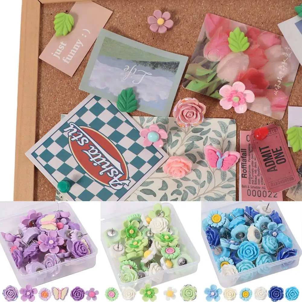 

30Pcs Easy Install DIY Butterfly Push Pins 3D Colorful Thumb Tacks with Box Multifunctional Decorative Studs Corkboard
