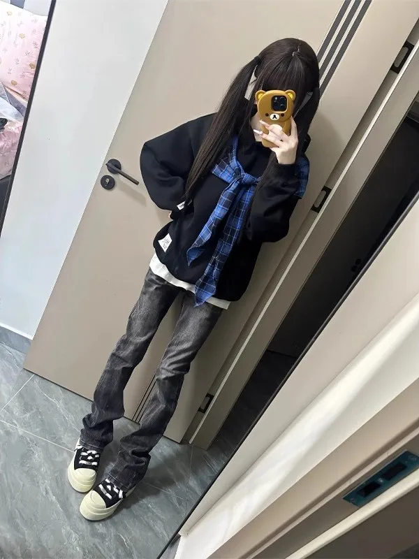 

Джинсы Bla ey Waed для мужчин и женщин, повседневные брюки прямого кроя из денима, подчеркивающие фигуру, в стиле High Street