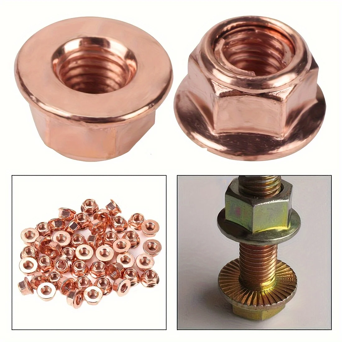 

50/100 шт., аксессуары для автомобильных пряжек M8, подходят для шестиугольной медной гайки с фланцевой головкой, винт с противоослаблением, стопорная гайка