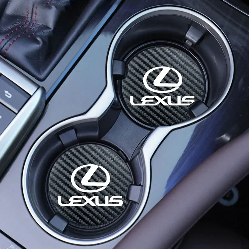 For Lexus GS IS LS500h ES260 ES300h RX350h NX260 UX260 LM LC RZ450e TX 2Pcs Car Carbon Leather Water Cup Pad Anti-noise Coaster