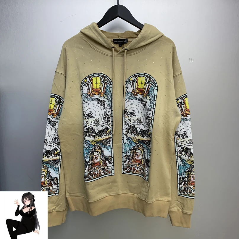 Best Quality Diamond Inlay Chalice Print WHO DECIDES WAR Washed Hoodie Cream Blue Autumn Winter Sweatshirts for Men Women
