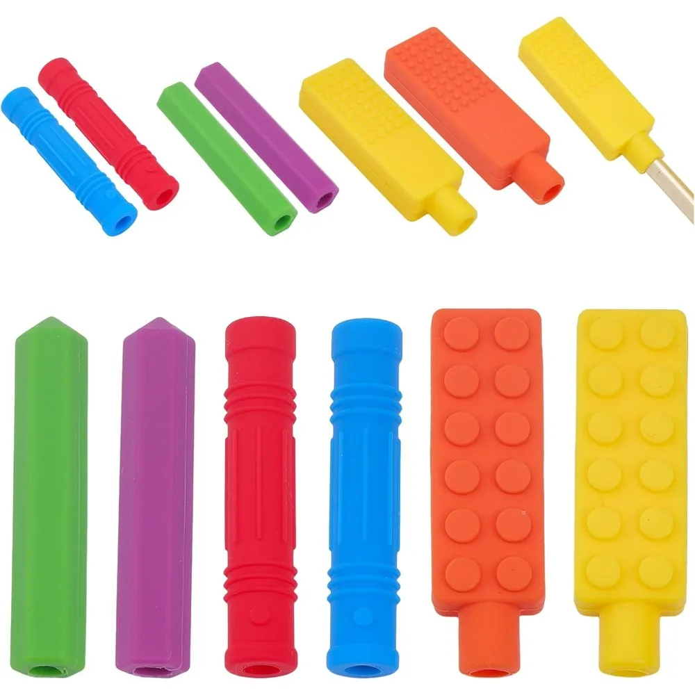 6Style Silicone Pen Toppers Pencil Tip Cover for Office School Supplies Mixed Color