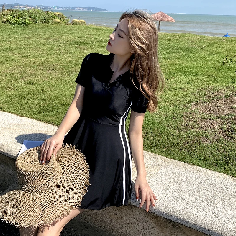 

Conservative Casual Thermal Spring Women's Swimsuit Two-Piece Skirt Sle plus Size Faionable Slimming Tummy Cover-Up