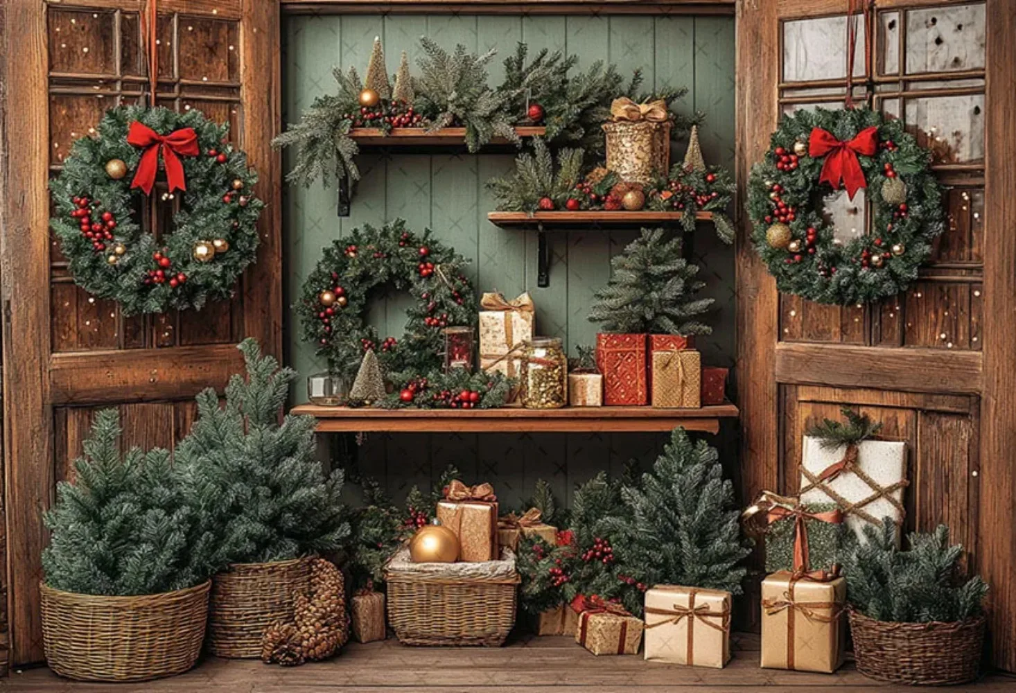 خلفية تصوير إكليل عيد الميلاد على طراز روك، خلفية تصوير لتزيين صورة عائلية لشجرة عيد الميلاد للأطفال #2