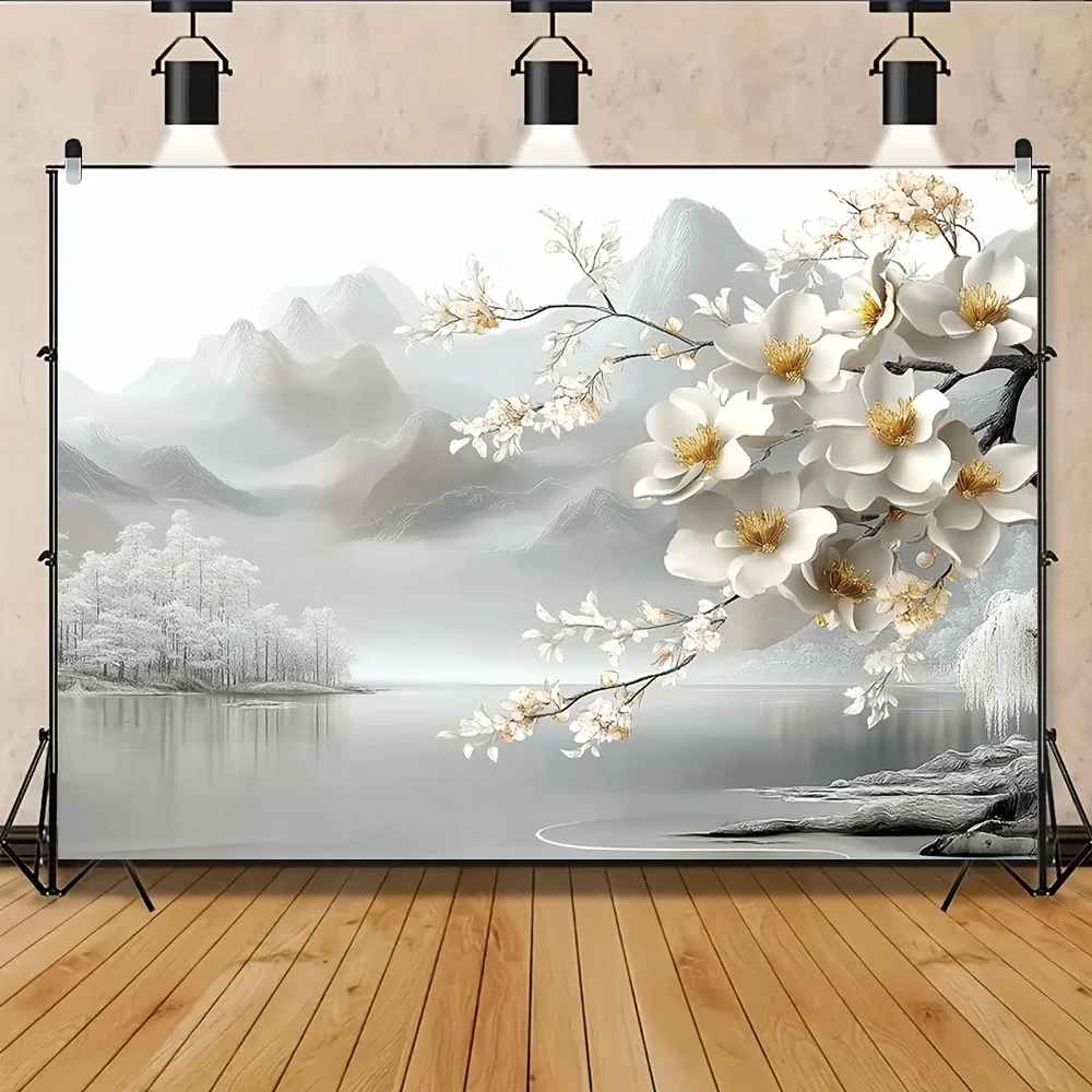 1pc Tapestry with gold trees and white flowers, polyester fabric, machine washable, suitable for bedroom and living room décor.